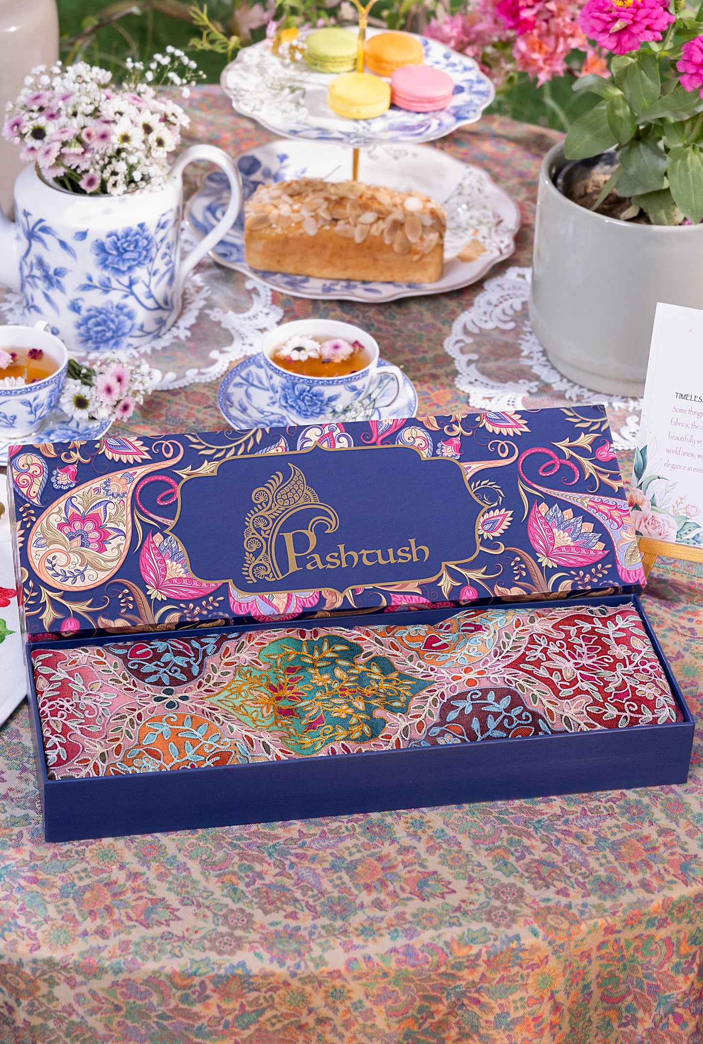 Pashtush India Gift Pack Pashtush women Fine Wool shawl, Hand Embroidered Kalamkari design, Multicolour