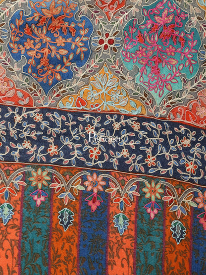 Pashtush India Womens Shawls Pashtush women Fine Wool shawl, Hand Embroidered Kalamkari design, Multicolour