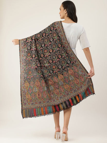 Pashtush India Womens Shawls Pashtush women Fine Wool shawl, Hand Embroidered Kalamkari design, Multicolour
