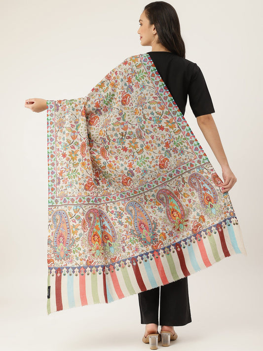 Pashtush India Womens Shawls Pashtush women Fine Wool shawl, Hand Embroidered Kalamkari design, Multicolour