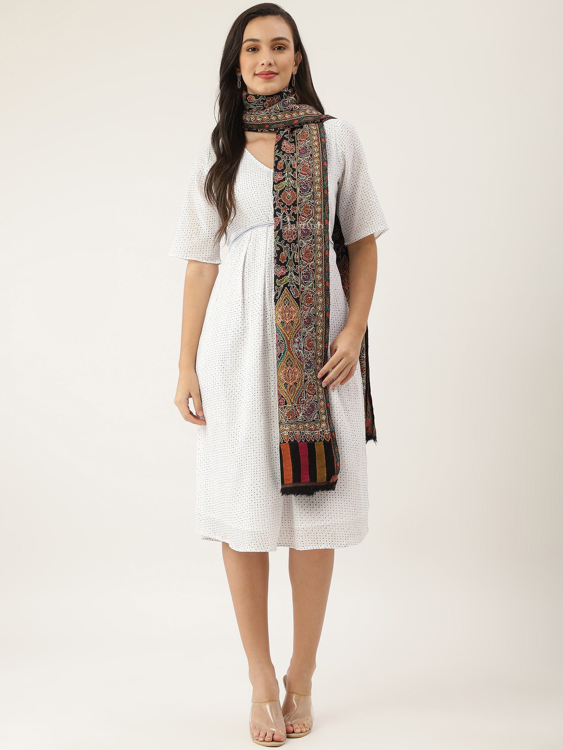Pashtush India Gift Pack Pashtush women Fine Wool shawl, Hand Embroidered Kalamkari design, Multicolour