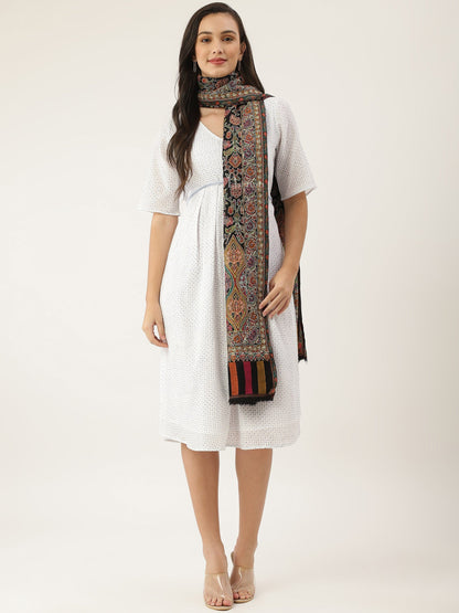 Pashtush India Gift Pack Pashtush women Fine Wool shawl, Hand Embroidered Kalamkari design, Multicolour