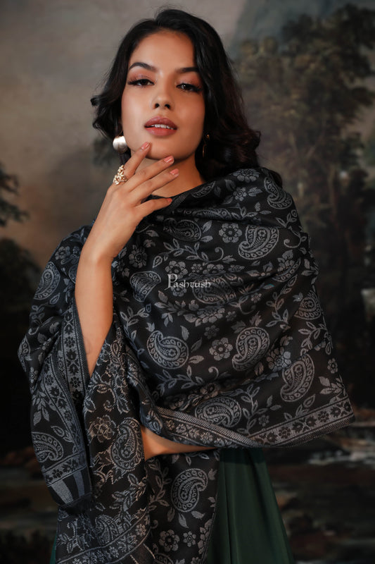 Pashtush India Womens Shawls Pashtush women fine wool shawl, paisley design, blue