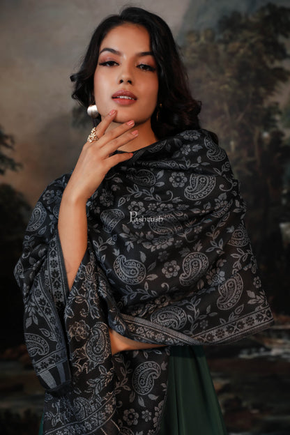 Pashtush India Womens Shawls Pashtush women fine wool shawl, paisley design, blue