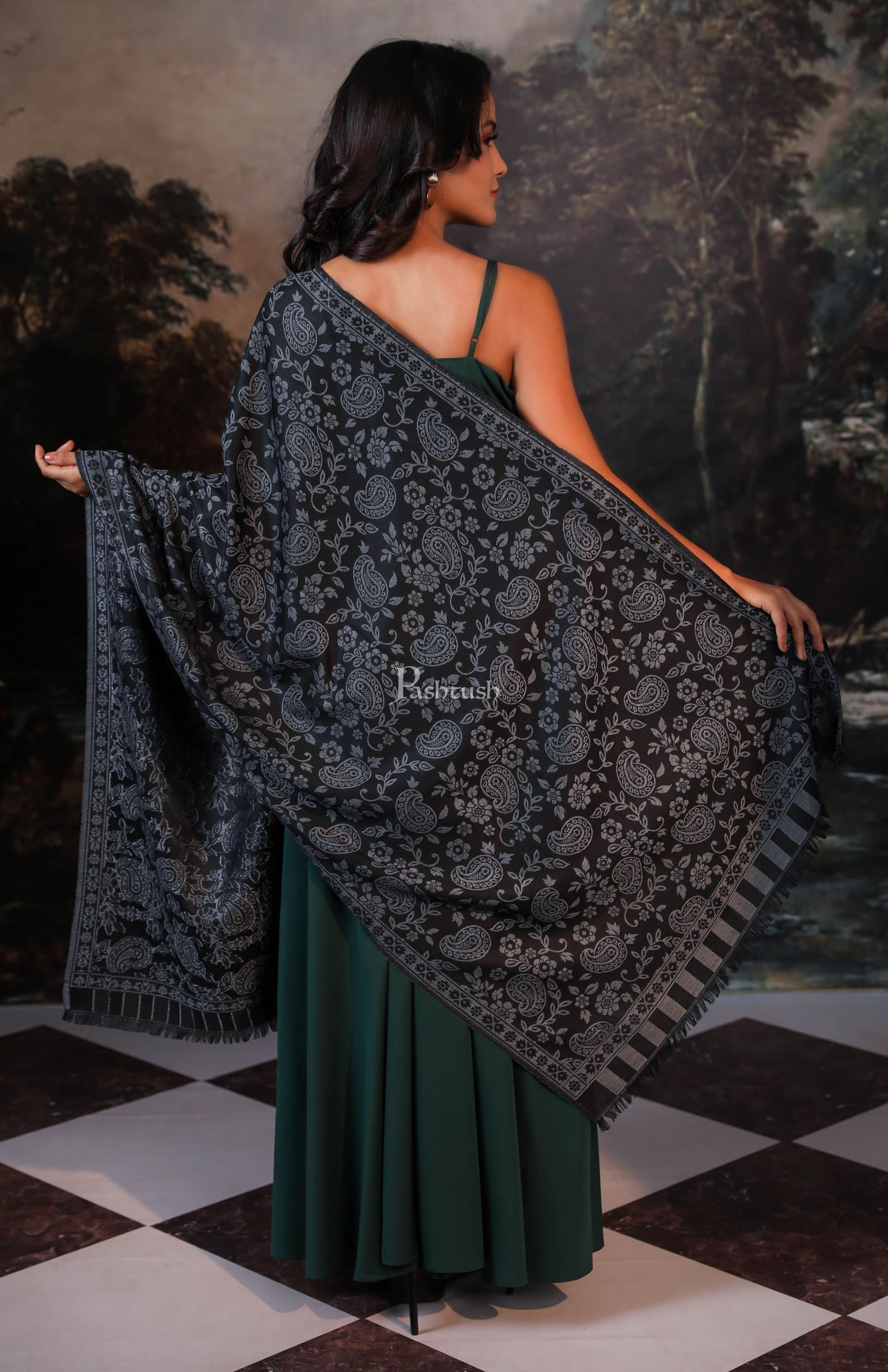 Pashtush India Womens Shawls Pashtush women fine wool shawl, paisley design, blue