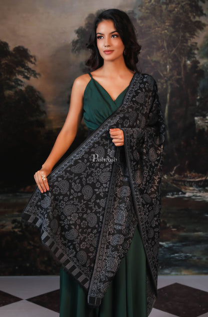 Pashtush India Womens Shawls Pashtush women fine wool shawl, paisley design, blue
