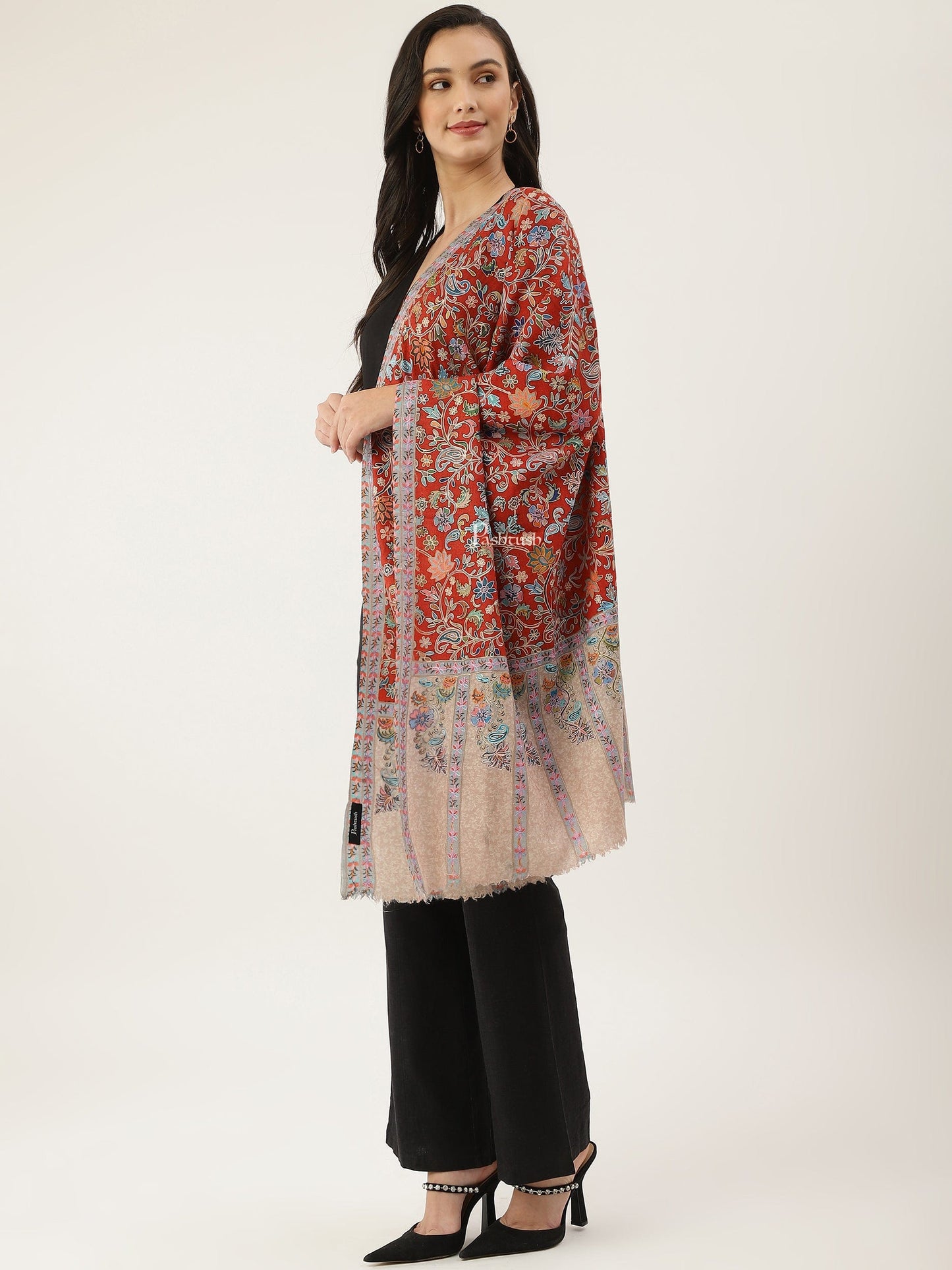 Pashtush India Womens Stoles and Scarves Scarf Pashtush women Fine Wool stole, Kalamkari design, Multicolour