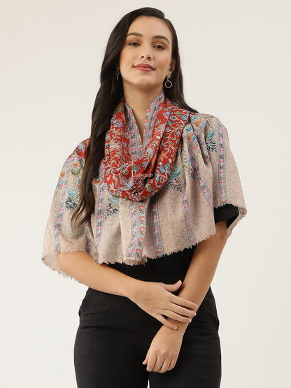 Pashtush India Womens Stoles and Scarves Scarf Pashtush women Fine Wool stole, Kalamkari design, Multicolour
