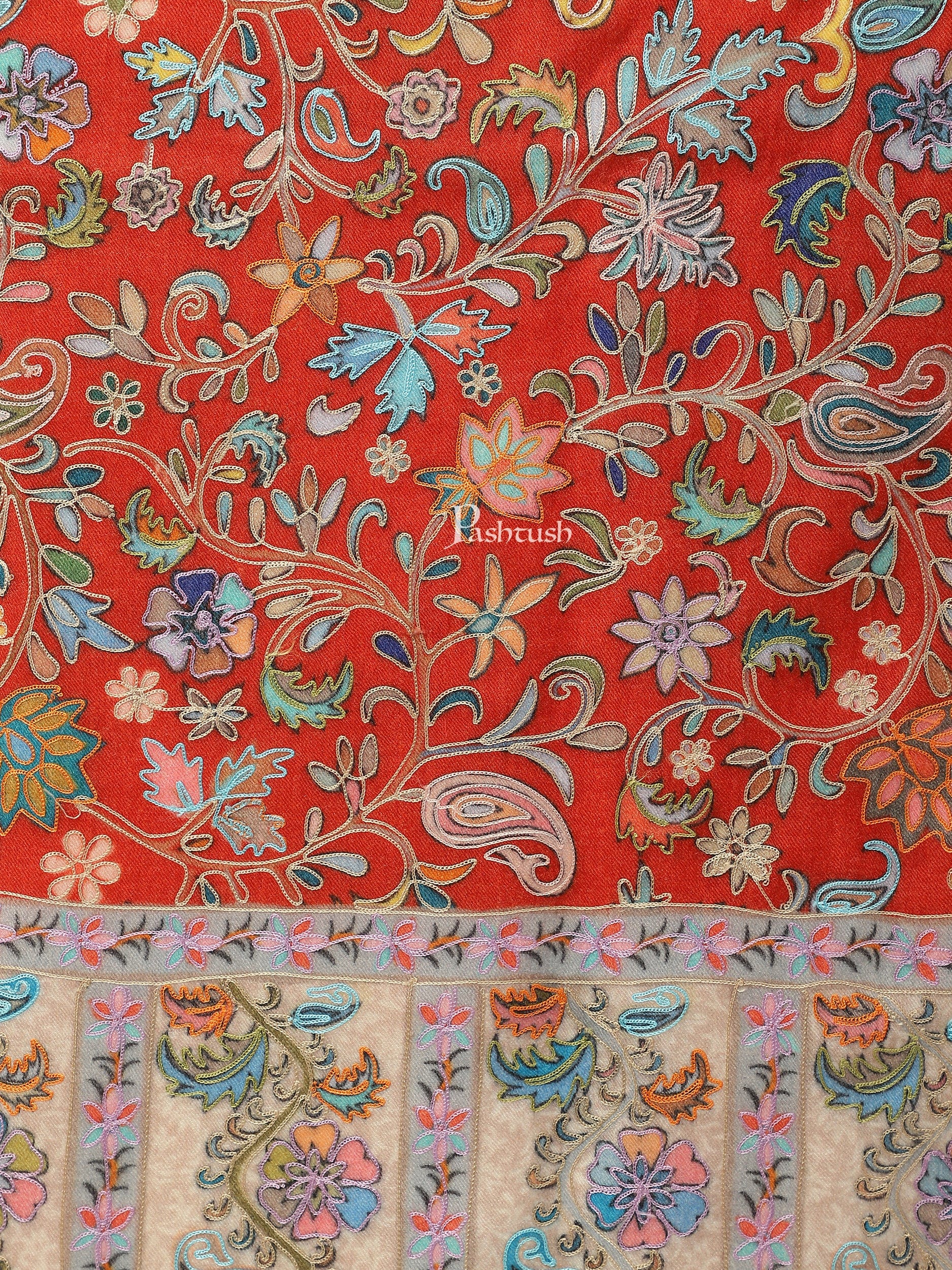 Pashtush India Womens Stoles and Scarves Scarf Pashtush women Fine Wool stole, Kalamkari design, Multicolour