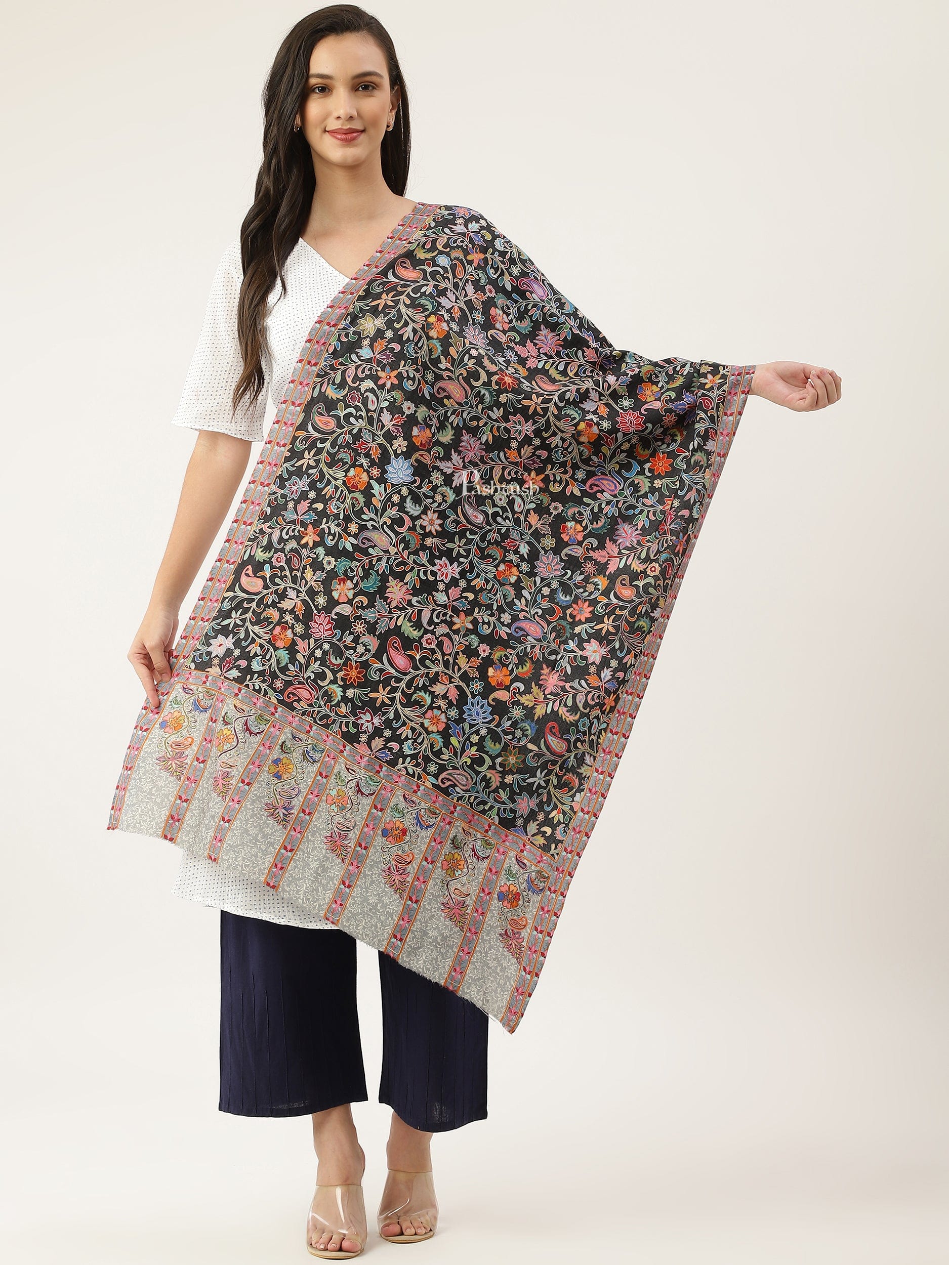 Pashtush India Womens Stoles and Scarves Scarf Pashtush women Fine Wool stole, Kalamkari design, Multicolour