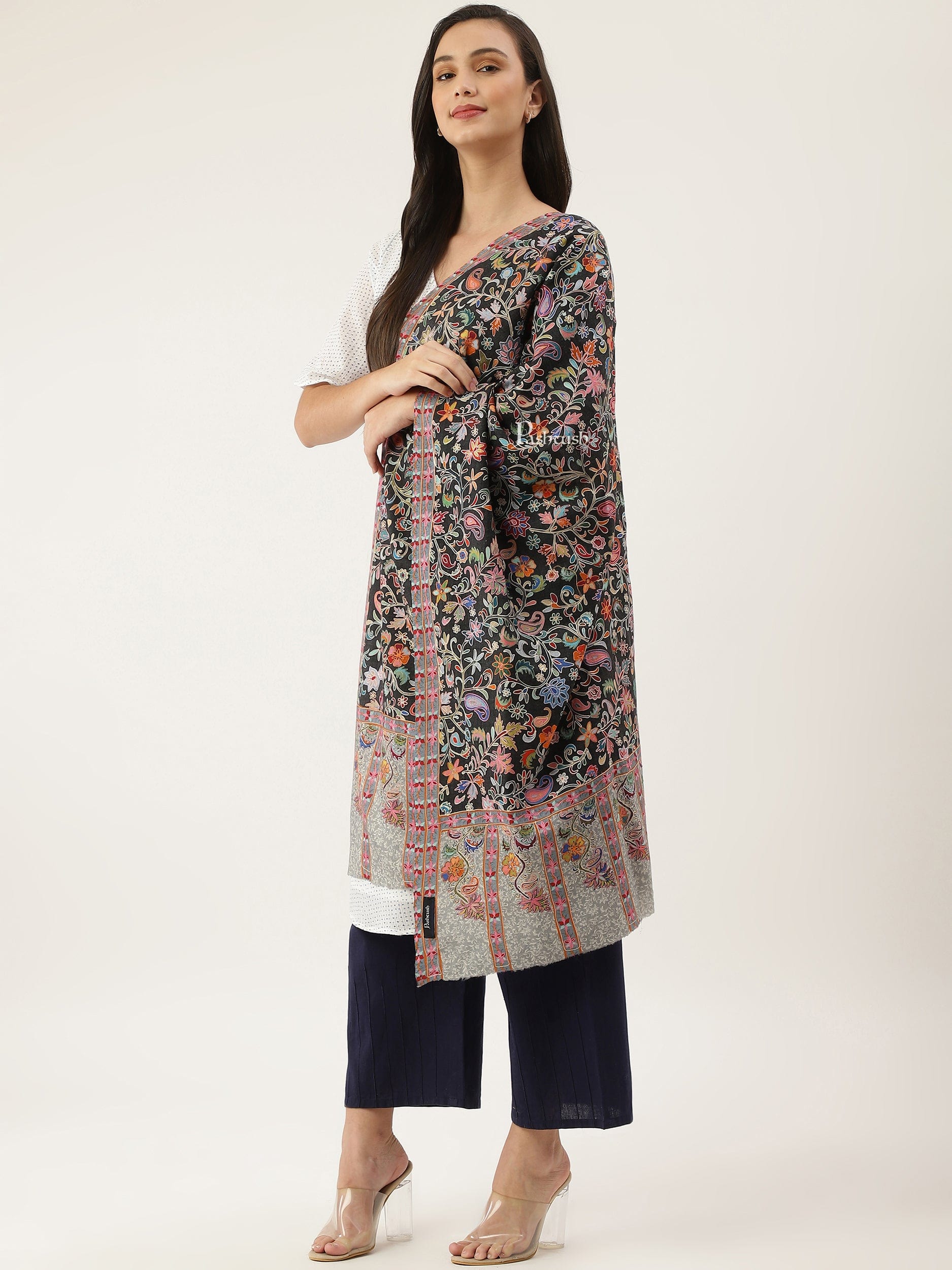 Pashtush India Womens Stoles and Scarves Scarf Pashtush women Fine Wool stole, Kalamkari design, Multicolour