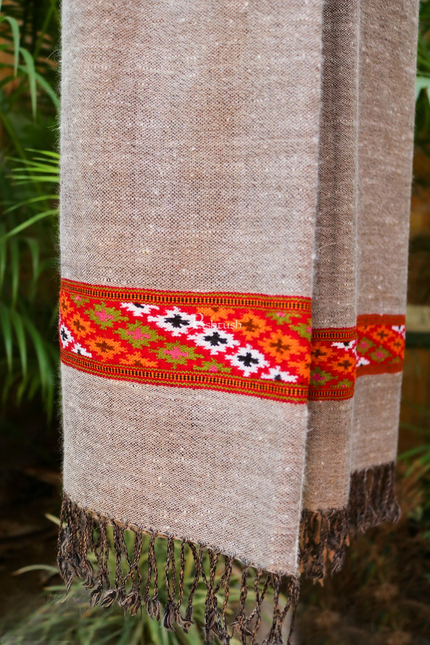 Pashtush India Womens Stoles and Scarves Scarf Pashtush women Fine Wool stole, kullu hand woven design, Grey