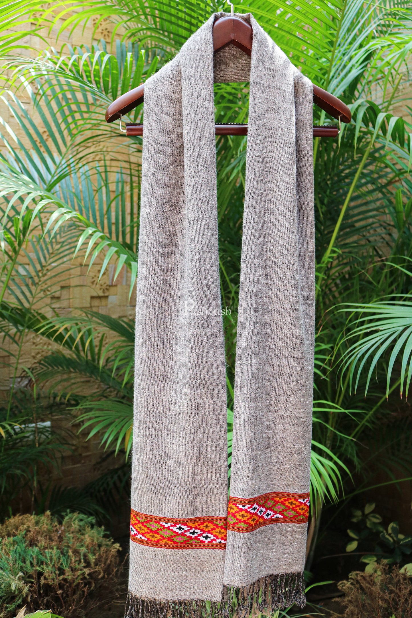 Pashtush India Womens Stoles and Scarves Scarf Pashtush women Fine Wool stole, kullu hand woven design, Grey