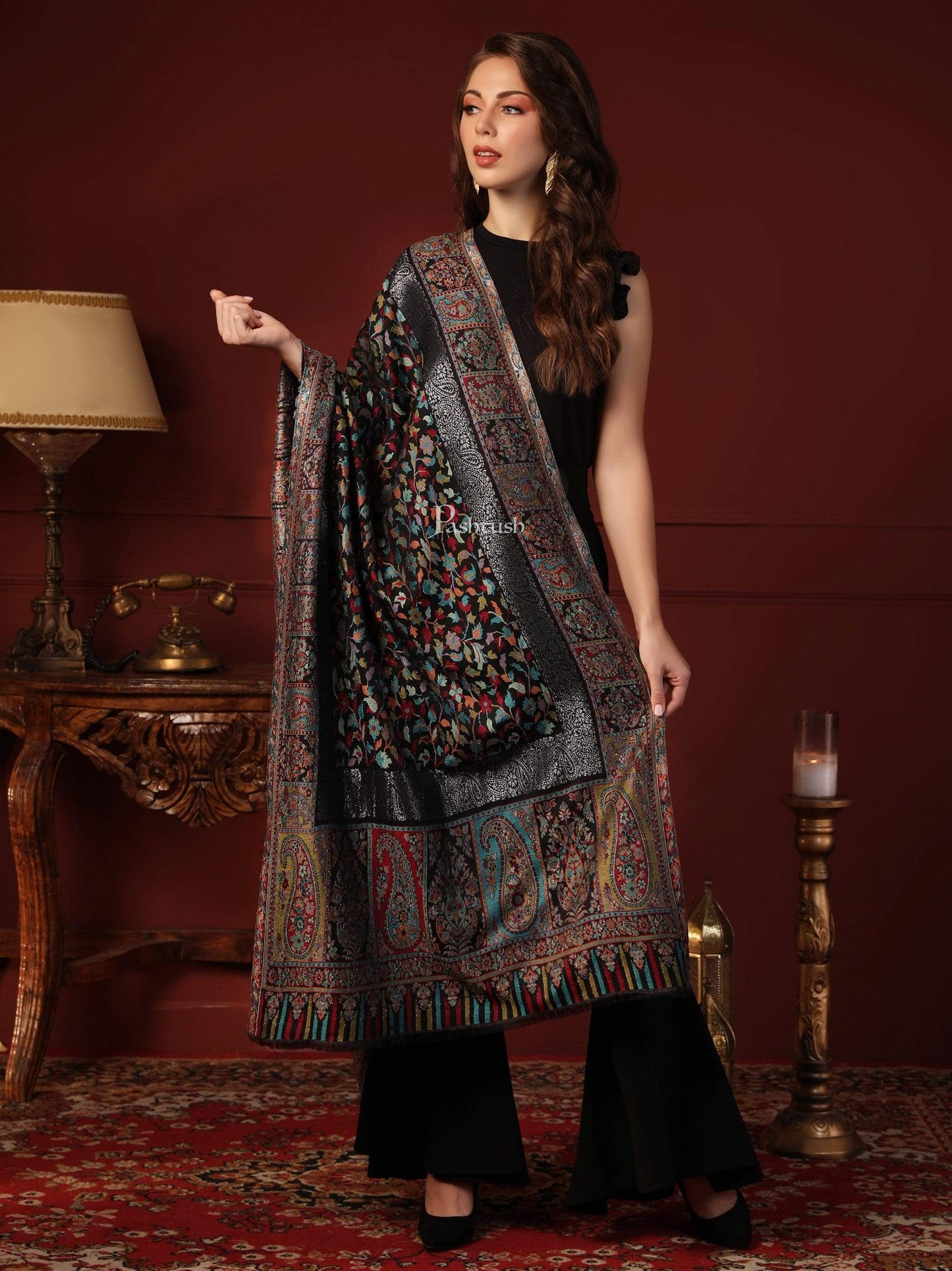 Pashtush India 70x200 Pashtush Women Kaani Weave Multicoloured Ultra Soft Bamboo Stole