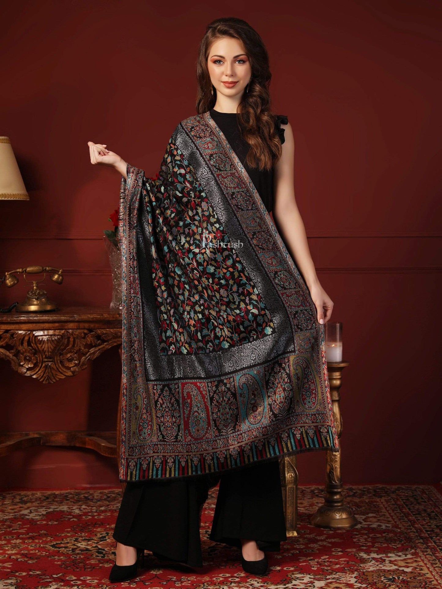 Pashtush India 70x200 Pashtush Women Kaani Weave Multicoloured Ultra Soft Bamboo Stole