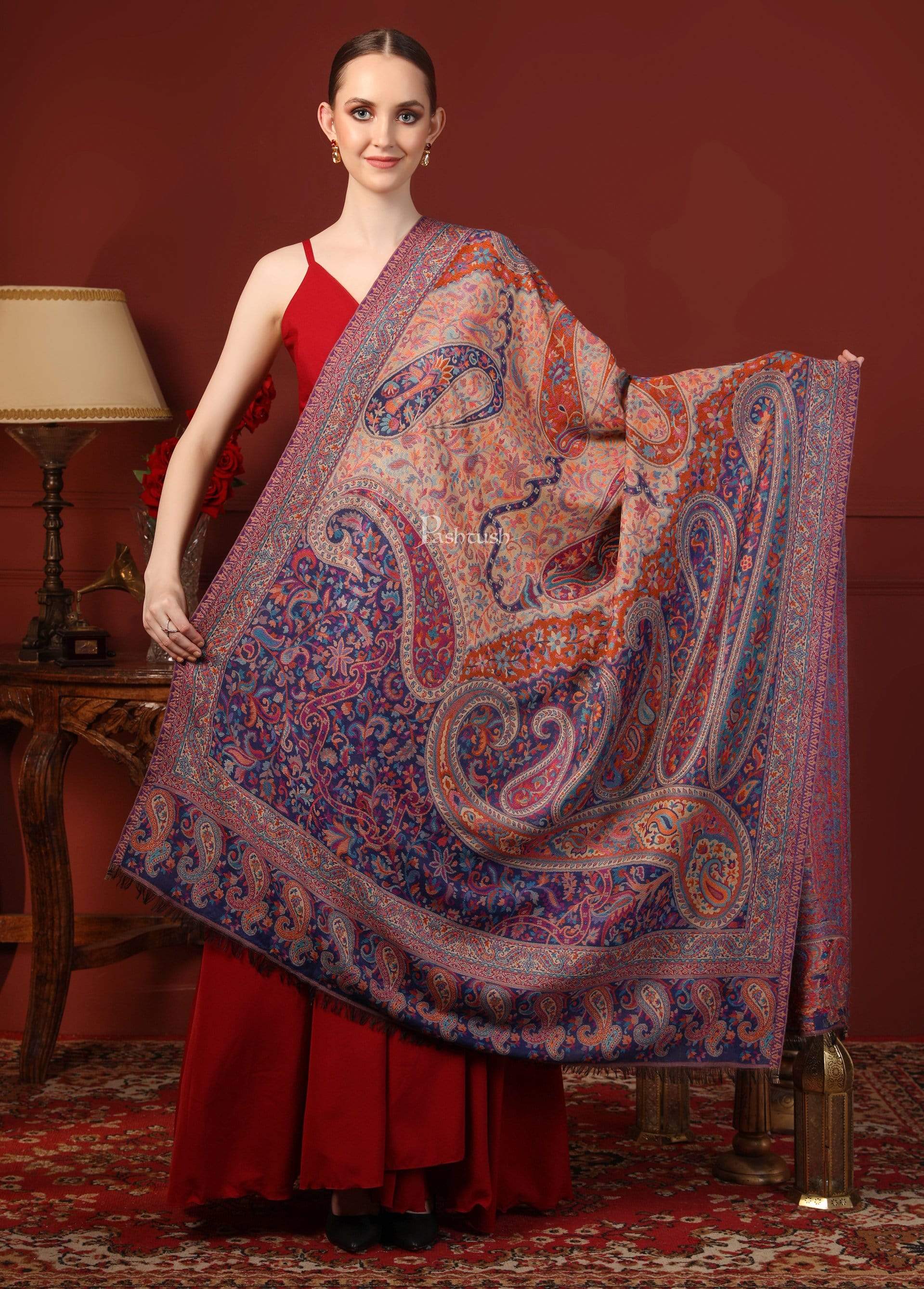 Pashtush India 100x200 Pashtush Women Kaani Weave Shawl, Rich Garden