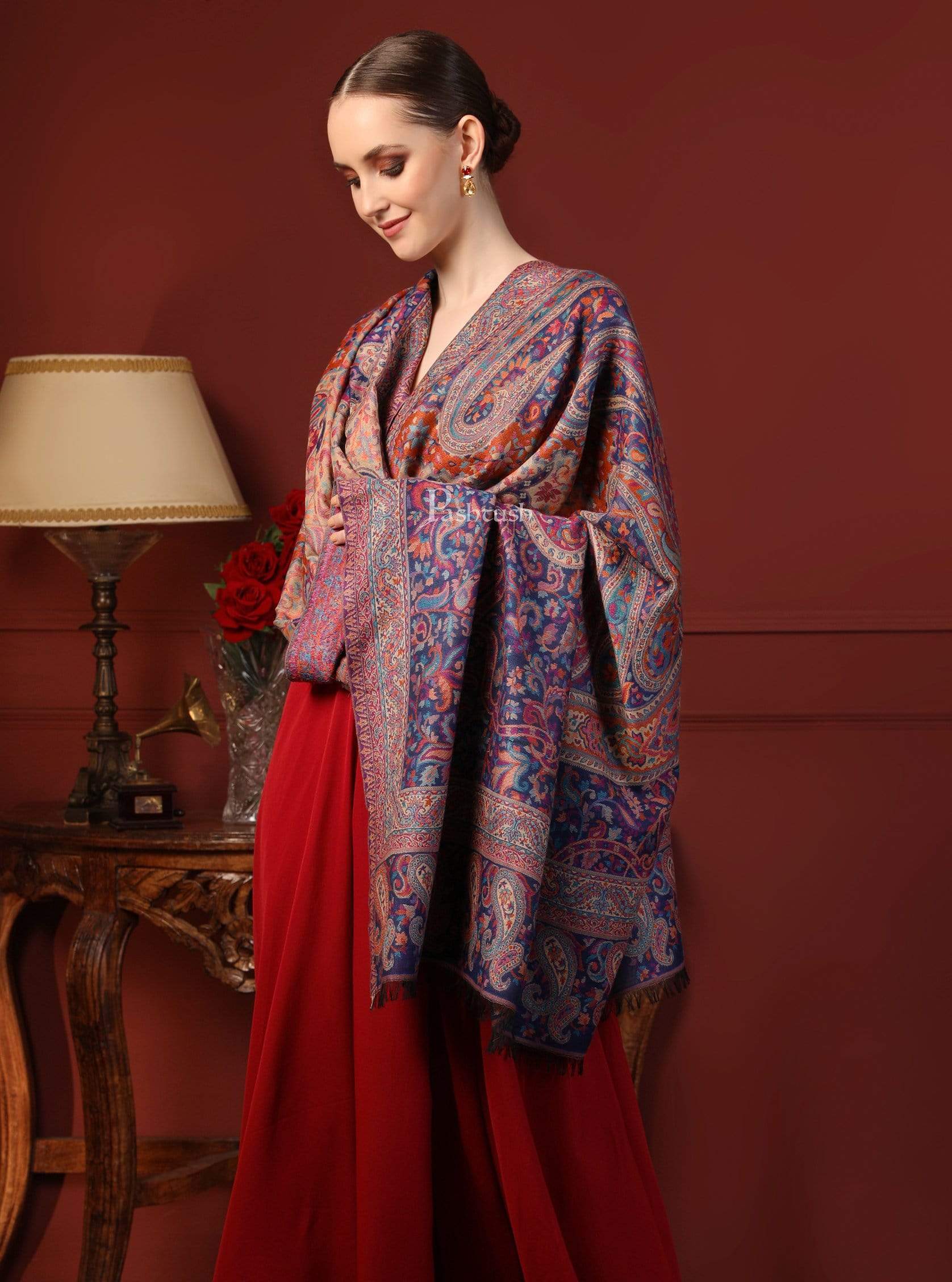 Pashtush India 100x200 Pashtush Women Kaani Weave Shawl, Rich Garden