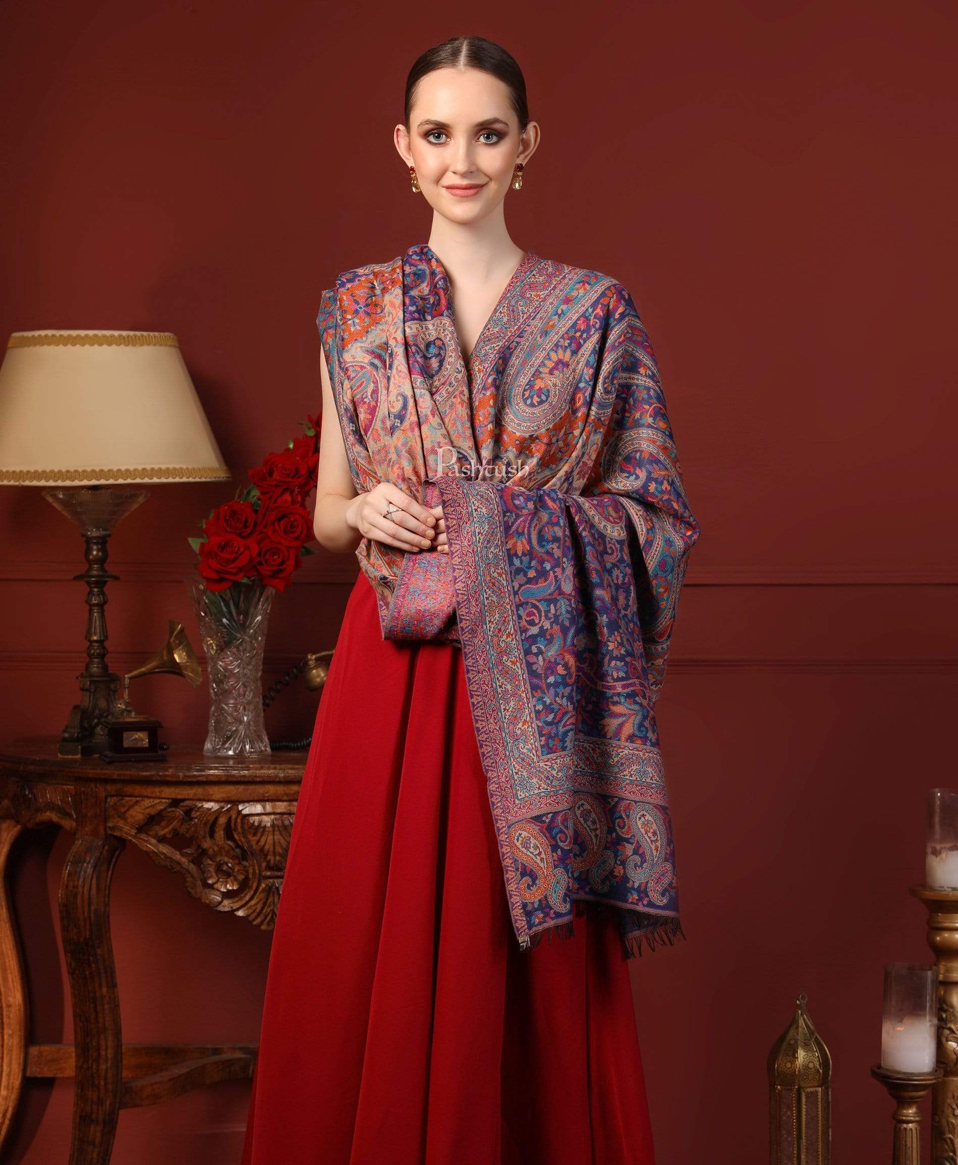 Pashtush India 100x200 Pashtush Women Kaani Weave Shawl, Rich Garden