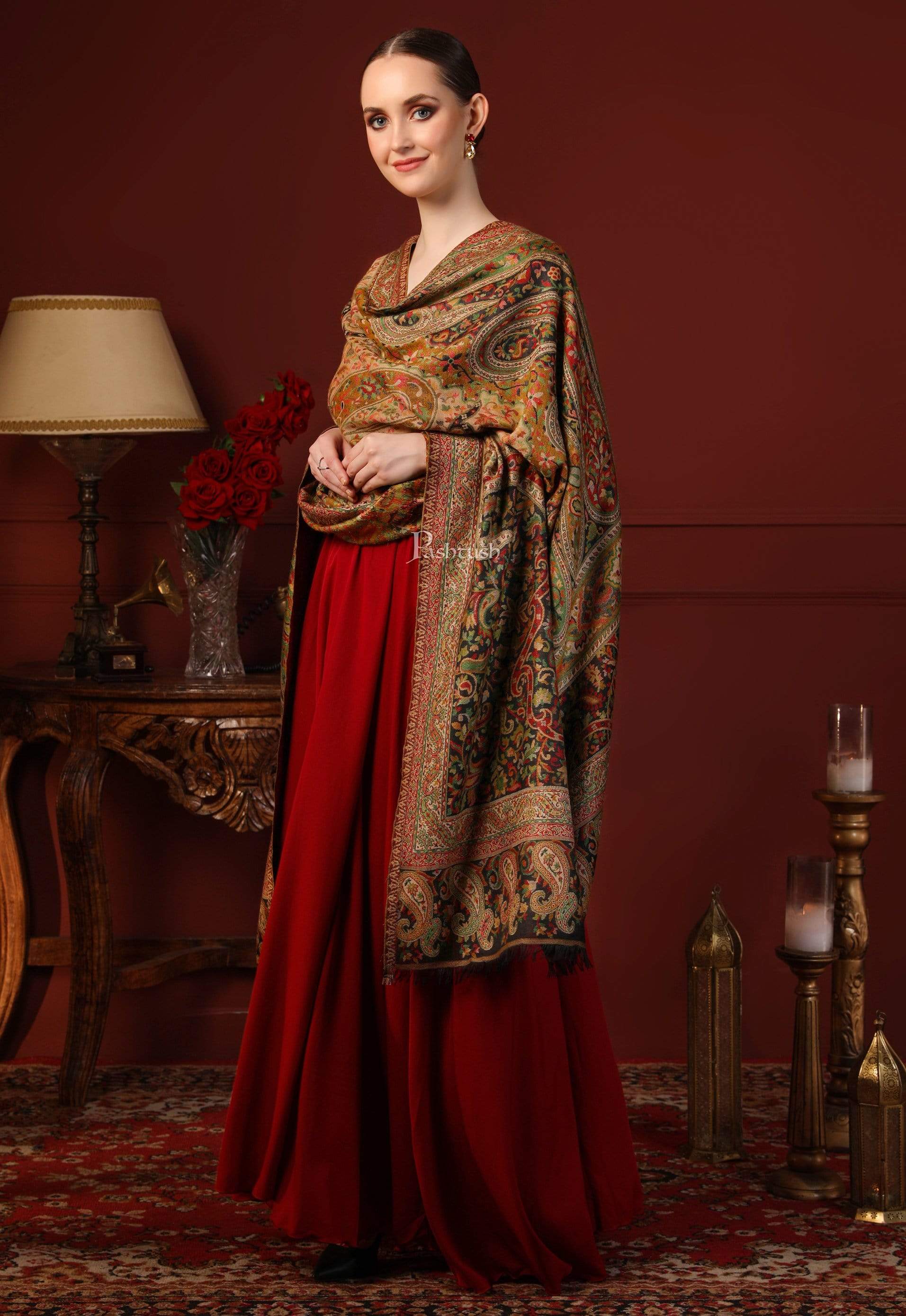 Pashtush India 100x200 Pashtush Women Kaani Weave Shawl, Rich Garden, Multi-coloured