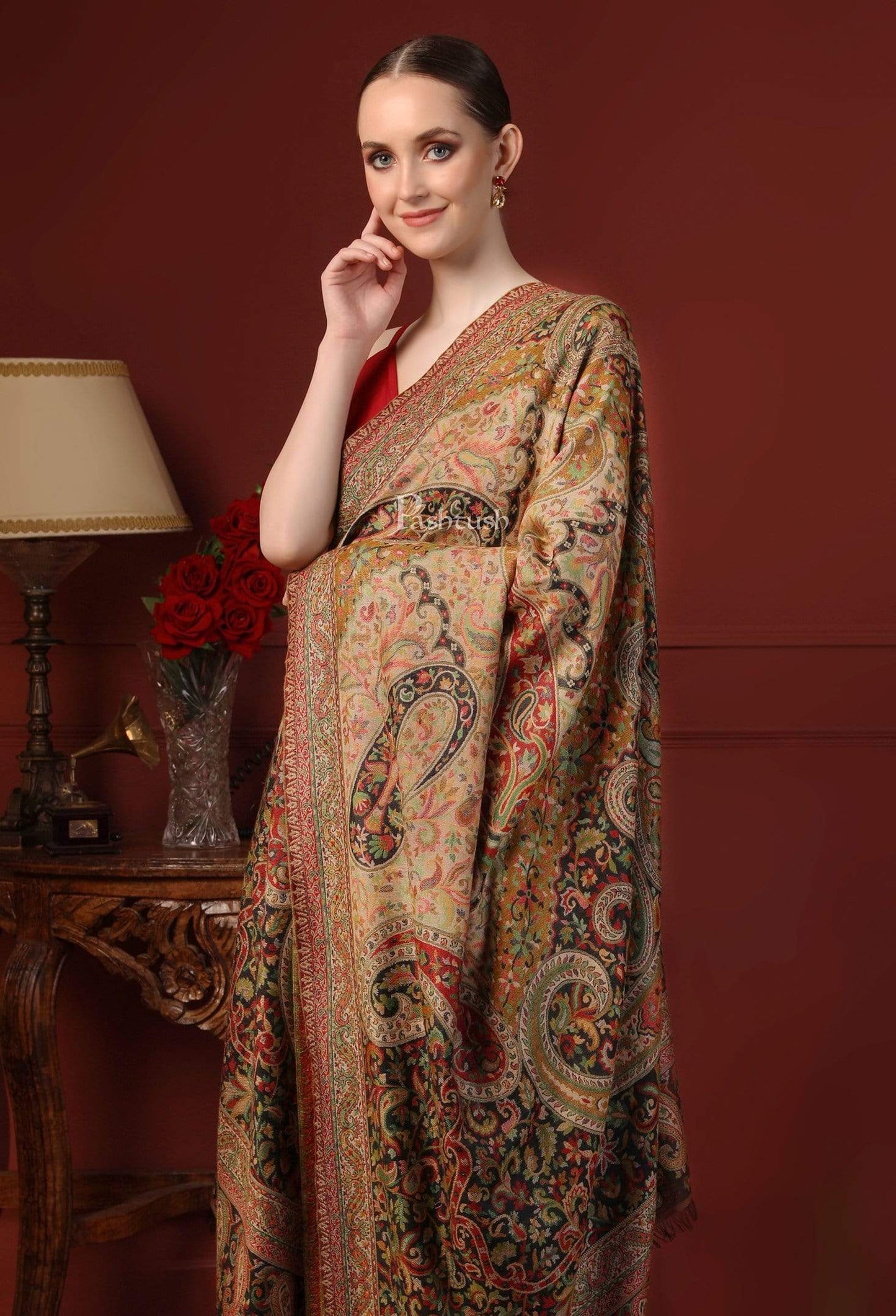 Pashtush India 100x200 Pashtush Women Kaani Weave Shawl, Rich Garden, Multi-coloured