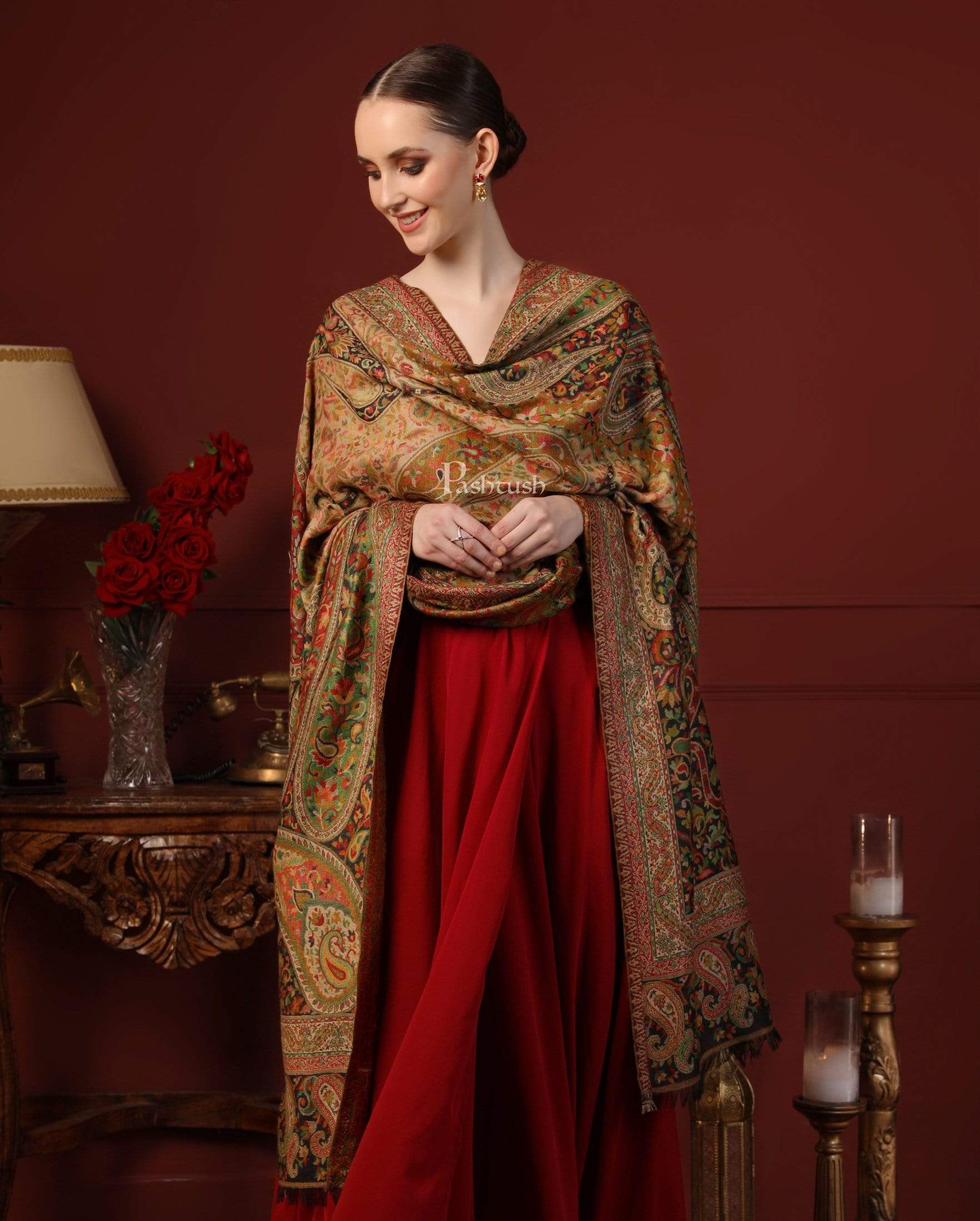 Pashtush India 100x200 Pashtush Women Kaani Weave Shawl, Rich Garden, Multi-coloured