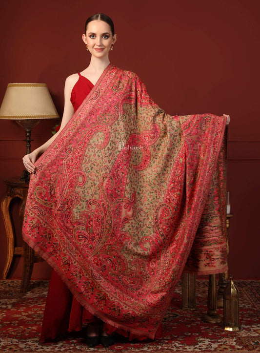 Pashtush India 100x200 Pashtush Women Kaani Weave Shawl, Rich Garden, Pink and Beige