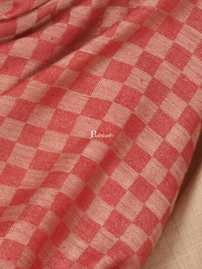 Pashtush India Womens Stoles and Scarves Scarf Pashtush Women Maroon Beige Checked Woven Design Designer Stole