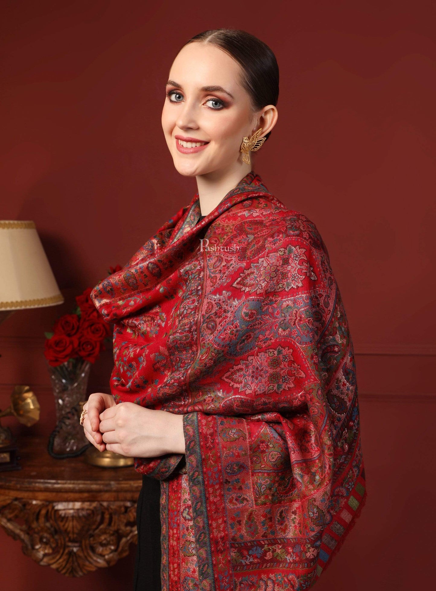 Pashtush India 70x200 Pashtush Women Multi-coloured Pure Wool Woven Design Kaani Stole