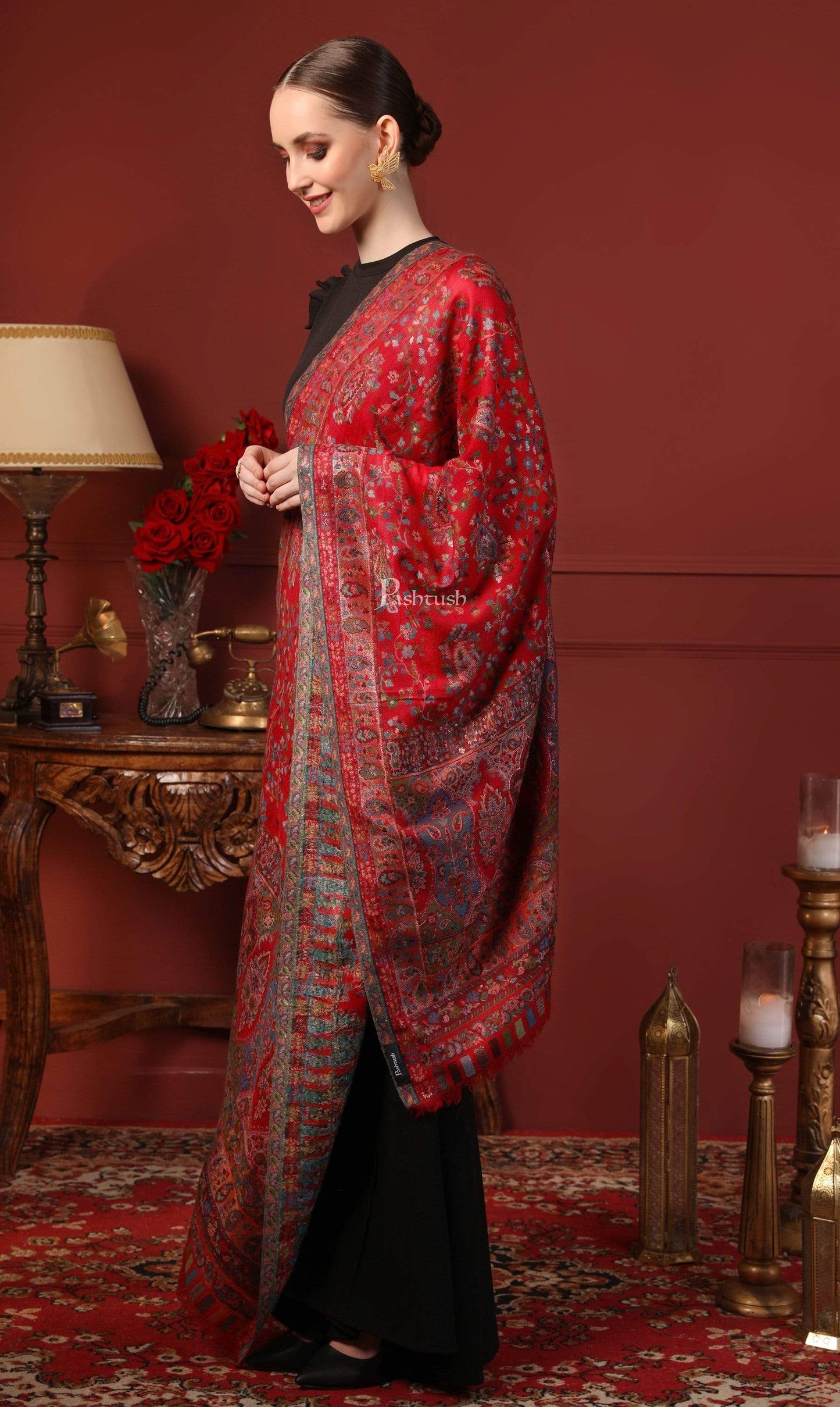 Pashtush India 70x200 Pashtush Women Multi-coloured Pure Wool Woven Design Kaani Stole