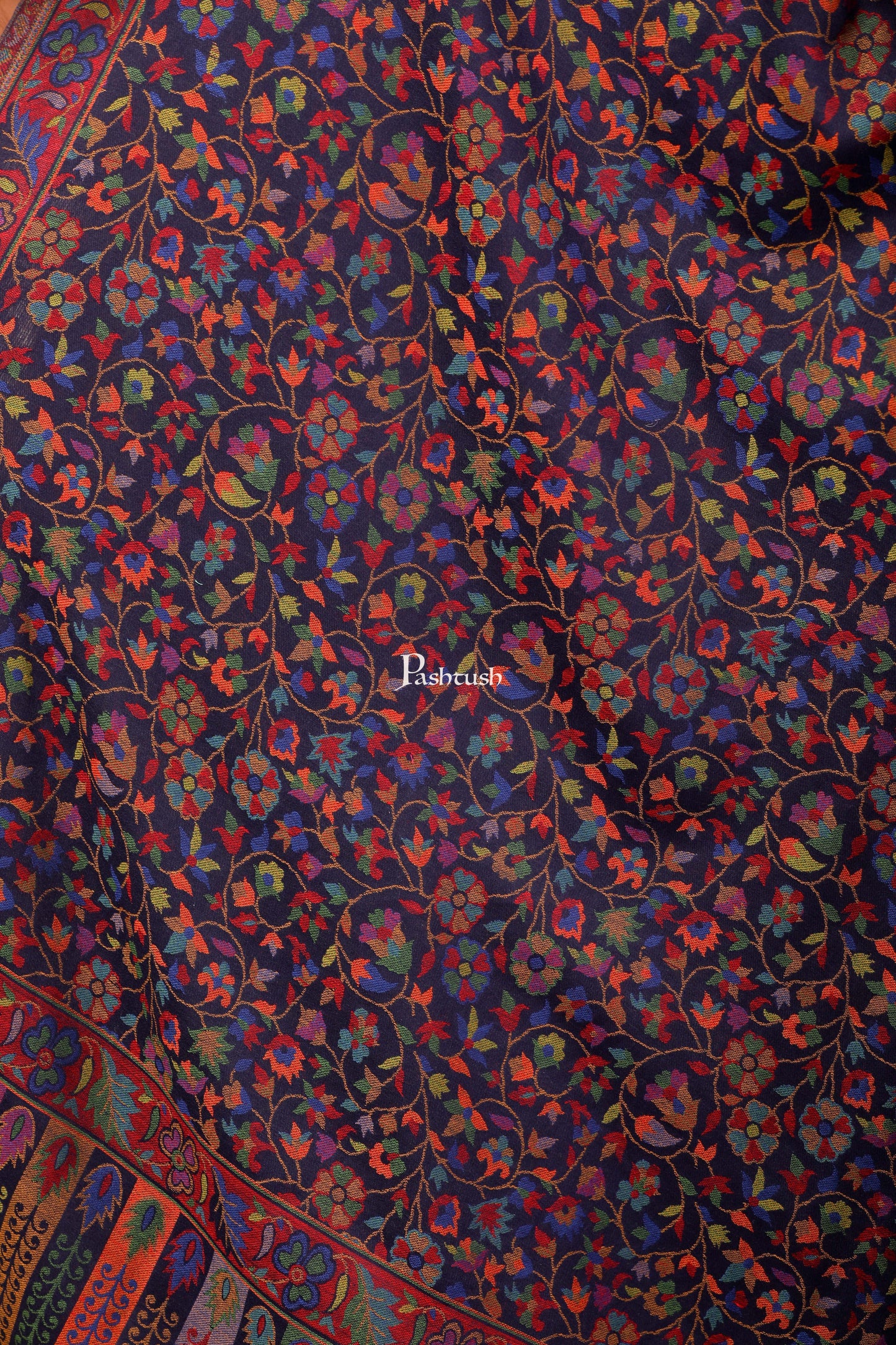 Pashtush India Womens Shawls Pashtush Women Navy Blue Rust Red Ethnic Motifs Woven Design Designer Shawl