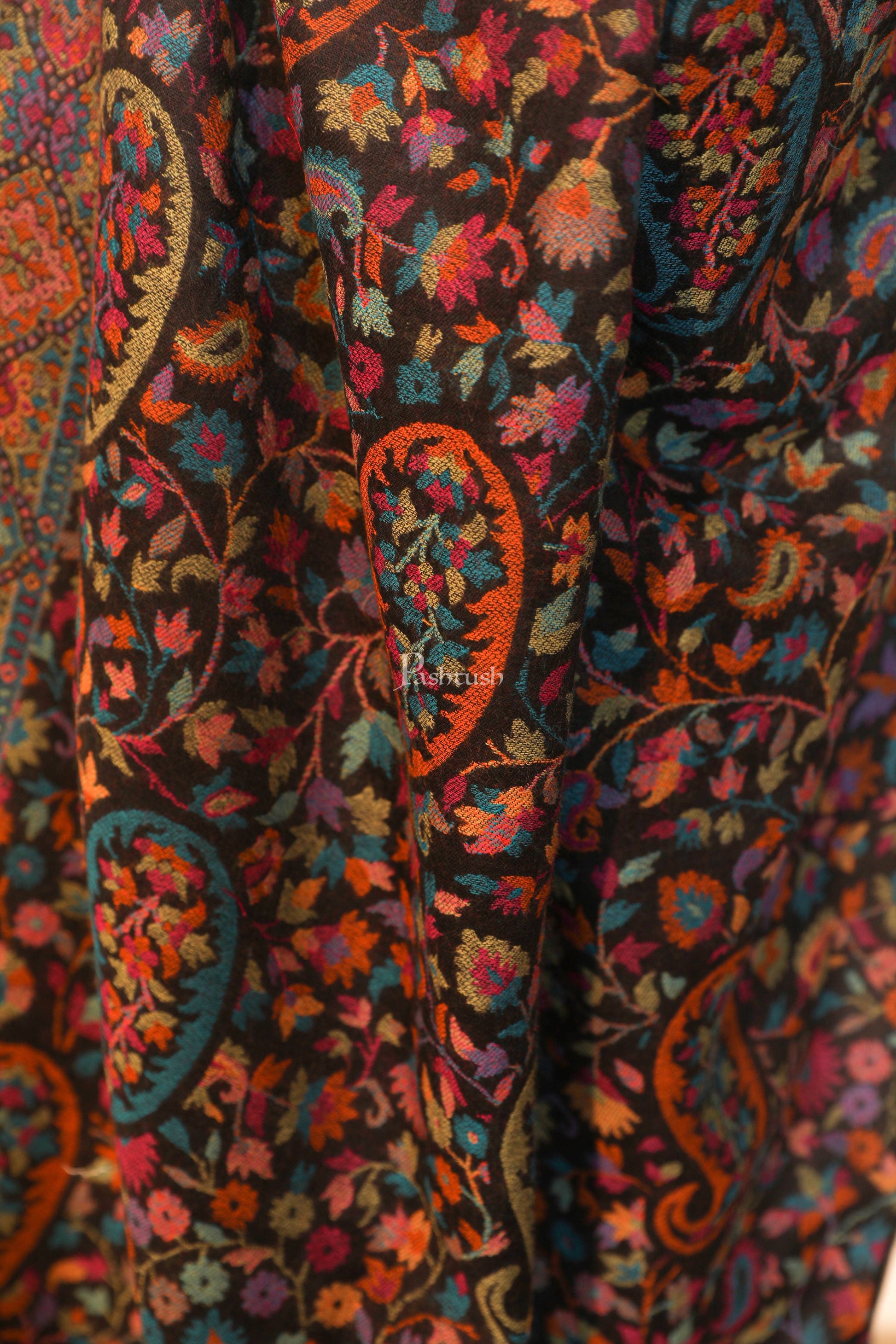 Pashtush India Womens Shawls Pashtush women pure wool, woolmark certified shawl, ethnic weave design, black