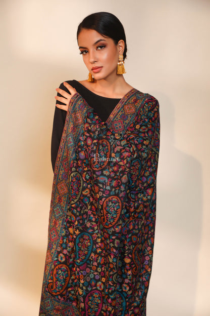 Pashtush India Womens Shawls Pashtush women pure wool, woolmark certified shawl, ethnic weave design, black