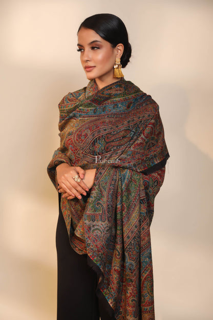 Pashtush India Womens Shawls Pashtush women pure wool, woolmark certified shawl, ethnic weave design, multicolour