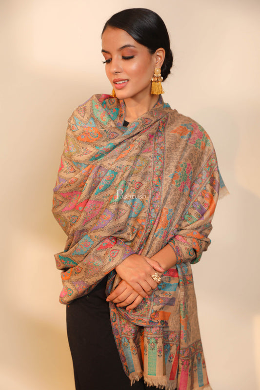 Pashtush India Womens Shawls Pashtush women pure wool, woolmark certified shawl, ethnic weave design, multicolour