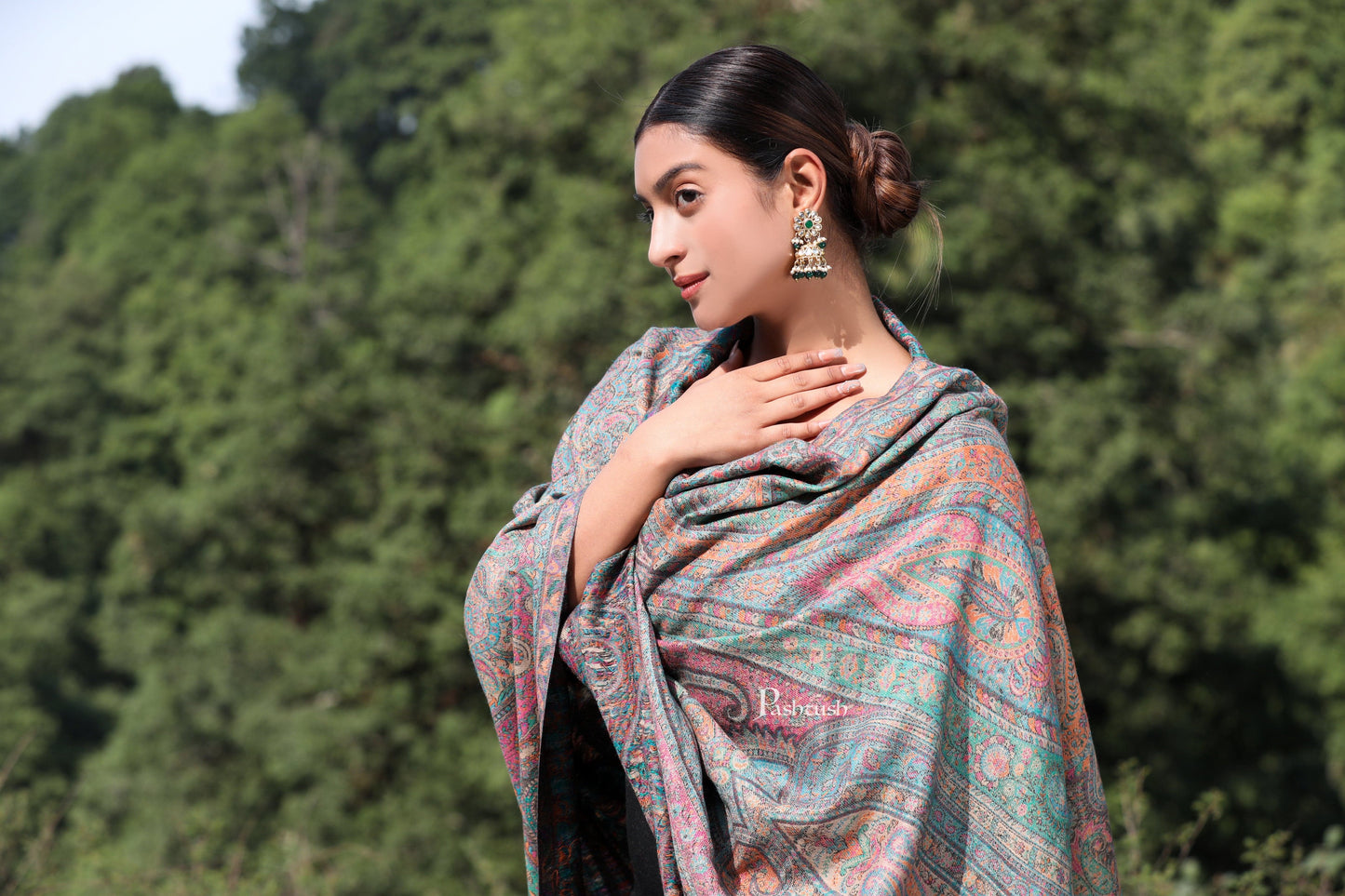 Pashtush India Womens Shawls Pashtush women pure wool, woolmark certified shawl, ethnic weave design, multicolour