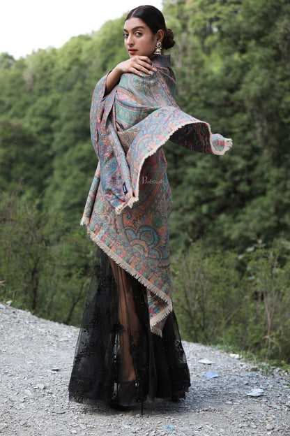 Pashtush India Womens Shawls Pashtush women pure wool, woolmark certified shawl, ethnic weave design, multicolour
