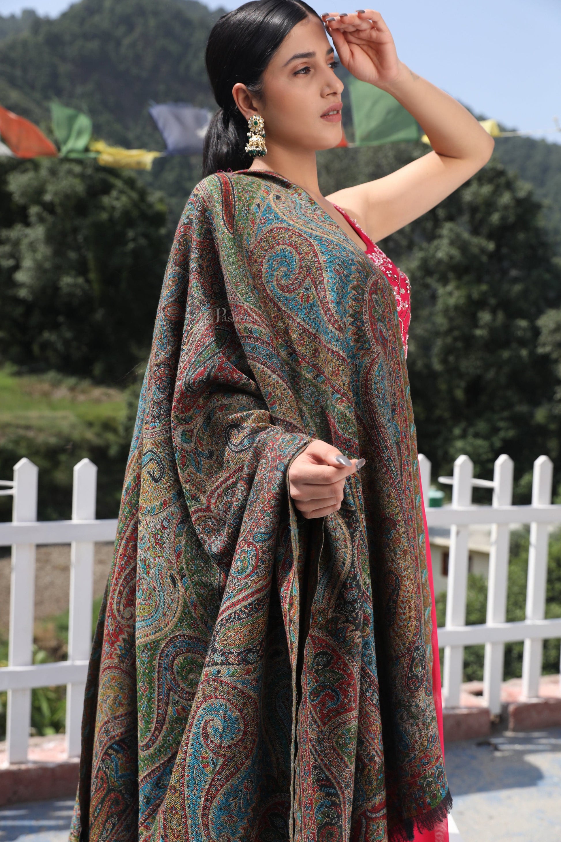 Pashtush India Womens Shawls Pashtush women pure wool, woolmark certified shawl, ethnic weave design, multicolour