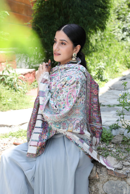 Pashtush India Womens Shawls Pashtush women pure wool, woolmark certified shawl, paisley design, ivory