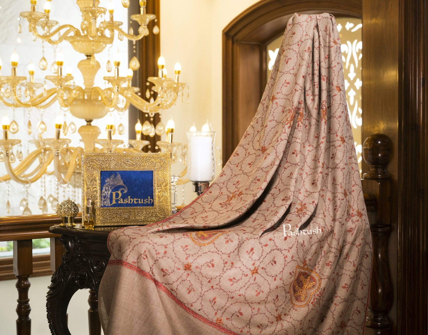 Pashtush India Shawl Pashtush Women’s 100% hand embroidered Heavy Jaal Shawl in Pure Wool (certified)