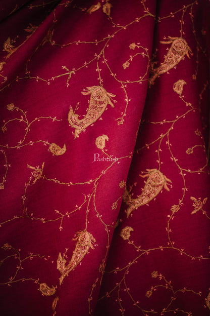 Pashtush India Womens Shawls Pashtush Women’s 100% Hand Embroidered Heavy Jaal Shawl In Pure Wool (Certified)