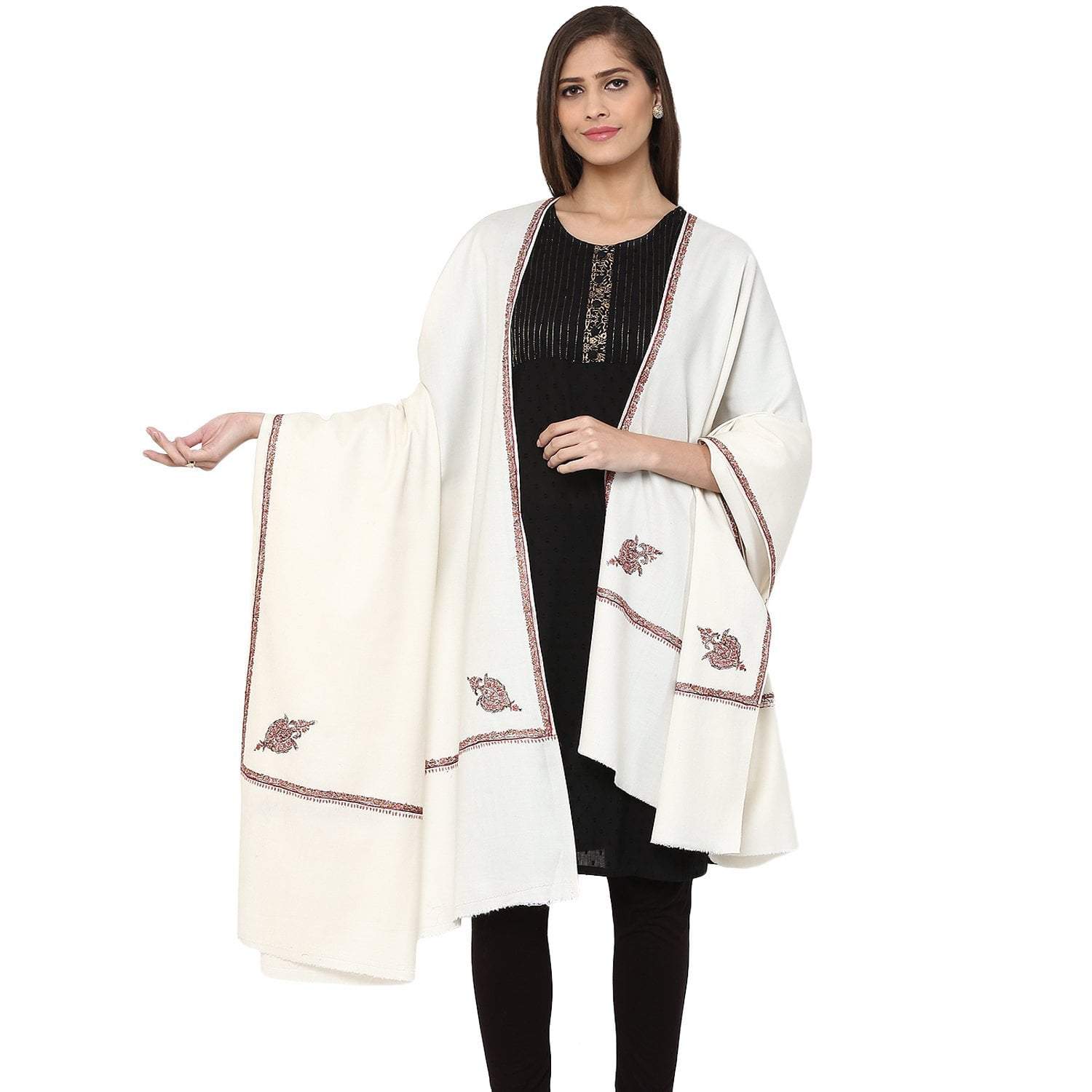 Pashtush Shawl Store Shawl Pashtush Women's 100% Hand Embroidery Kashmiri Shawl, With Kingri Sozni Embroidery Borderwork
