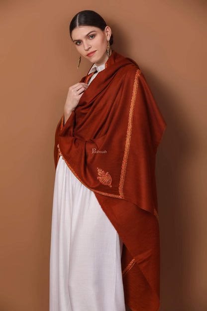 Pashtush India 100x200 Pashtush Women's 100% Hand Embroidery Shawl, With Kingri FineEmbroidery Borderwork - Coffee