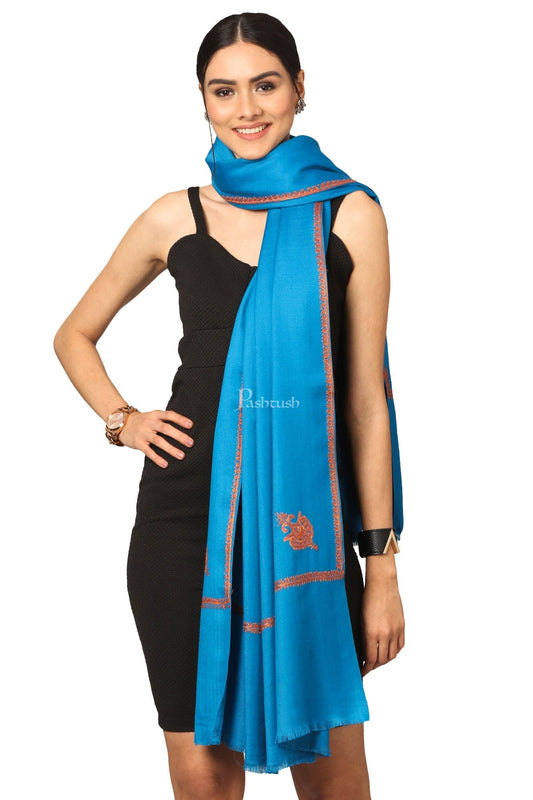 Pashtush India Womens Shawls Pashtush Women'S 100% Hand Embroidery Shawl, With Kingri Fineembroidery Borderwork - Ferozi