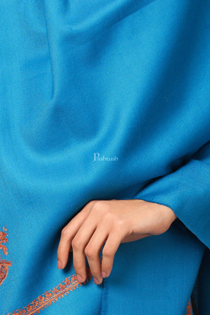 Pashtush India Womens Shawls Pashtush Women'S 100% Hand Embroidery Shawl, With Kingri Fineembroidery Borderwork - Ferozi