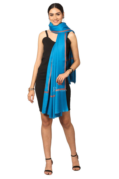 Pashtush India Womens Shawls Pashtush Women'S 100% Hand Embroidery Shawl, With Kingri Fineembroidery Borderwork - Ferozi