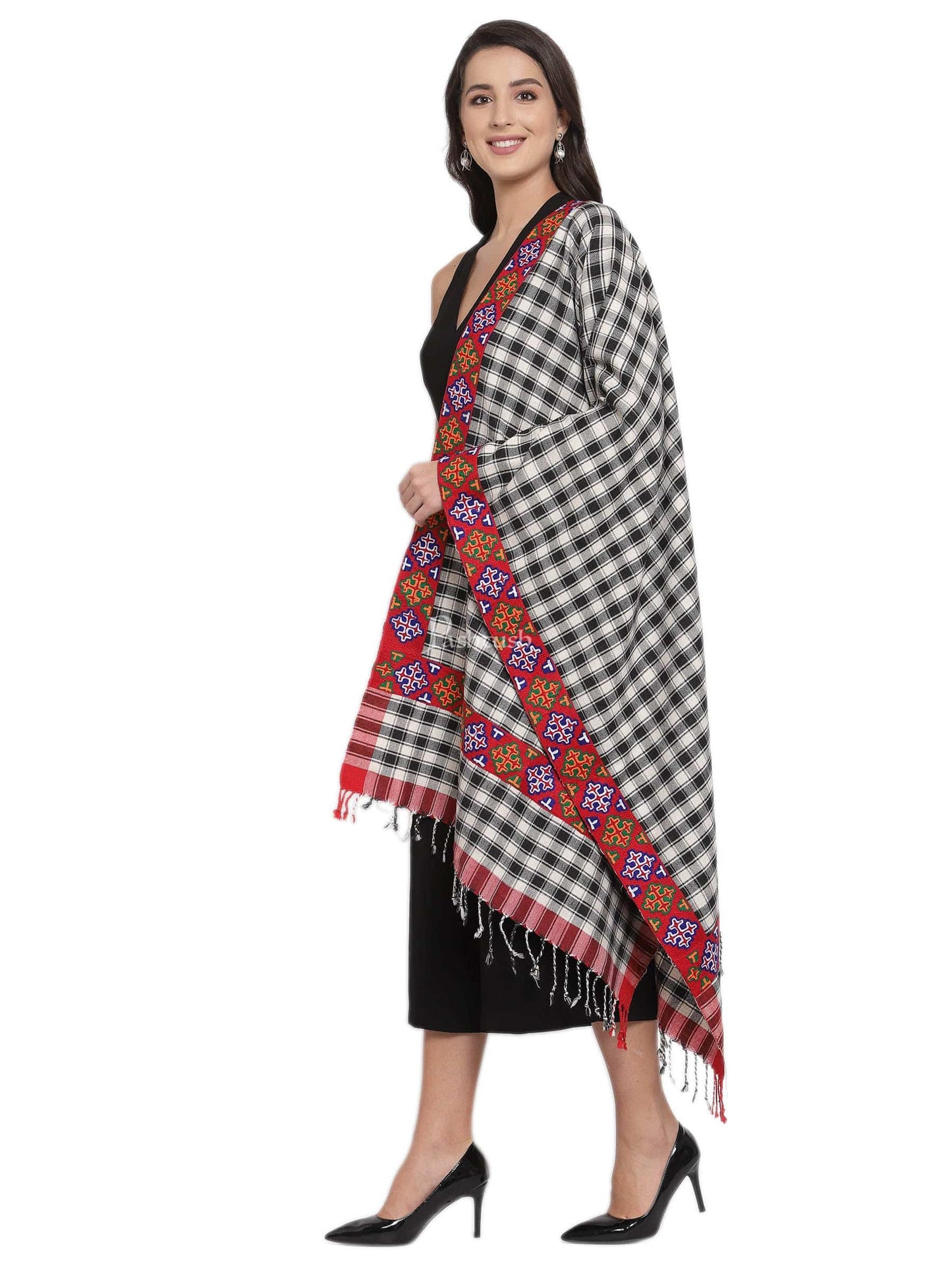 Pashtush India Womens Stoles and Scarves Scarf Pashtush Women'S 100% Handwoven Aztec Stole With Hand Embroidered Border
