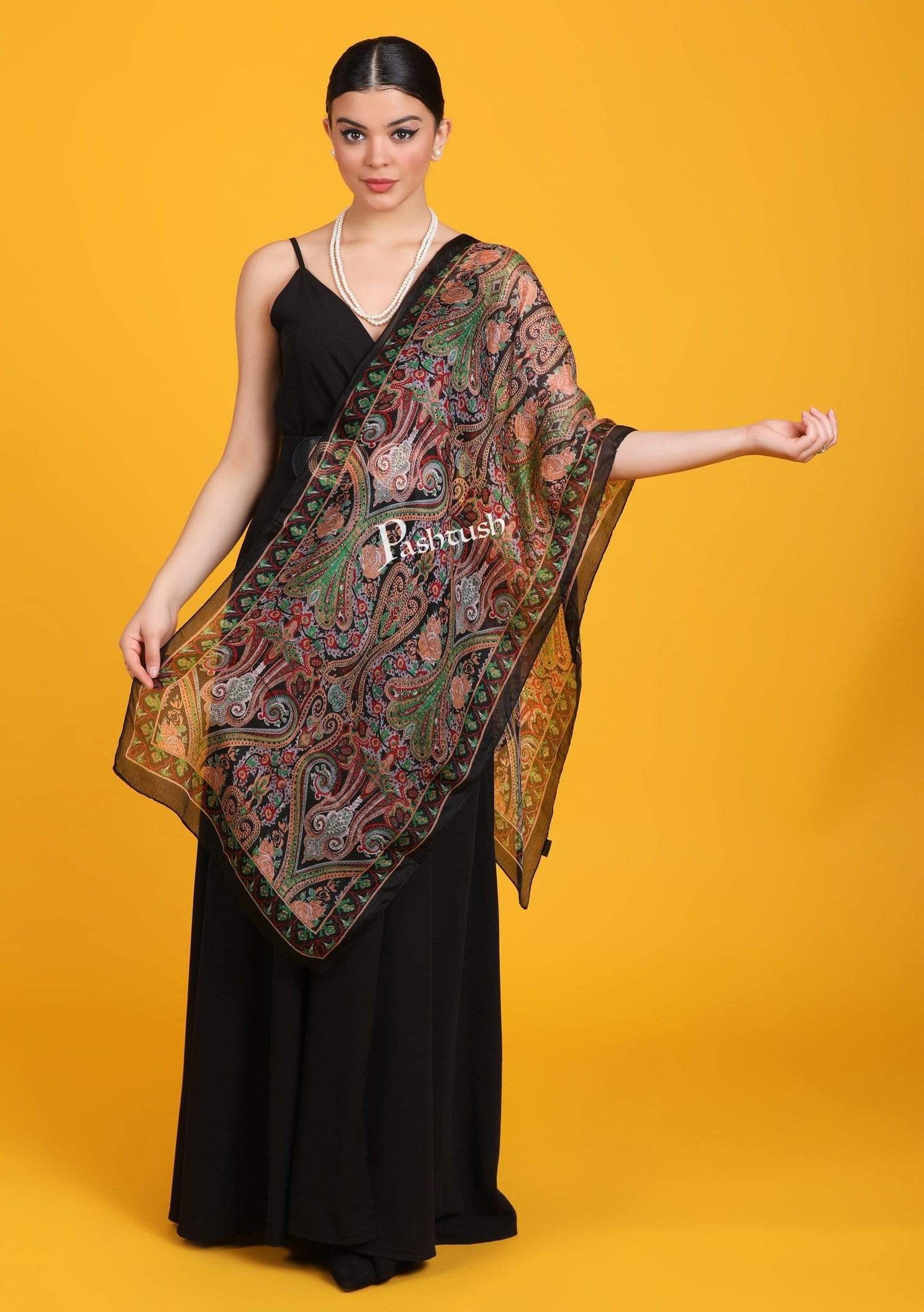 Pashtush India Stole Pashtush Women's 100% Pure Silk, Printed Scarf, Ultra Soft and Smooth