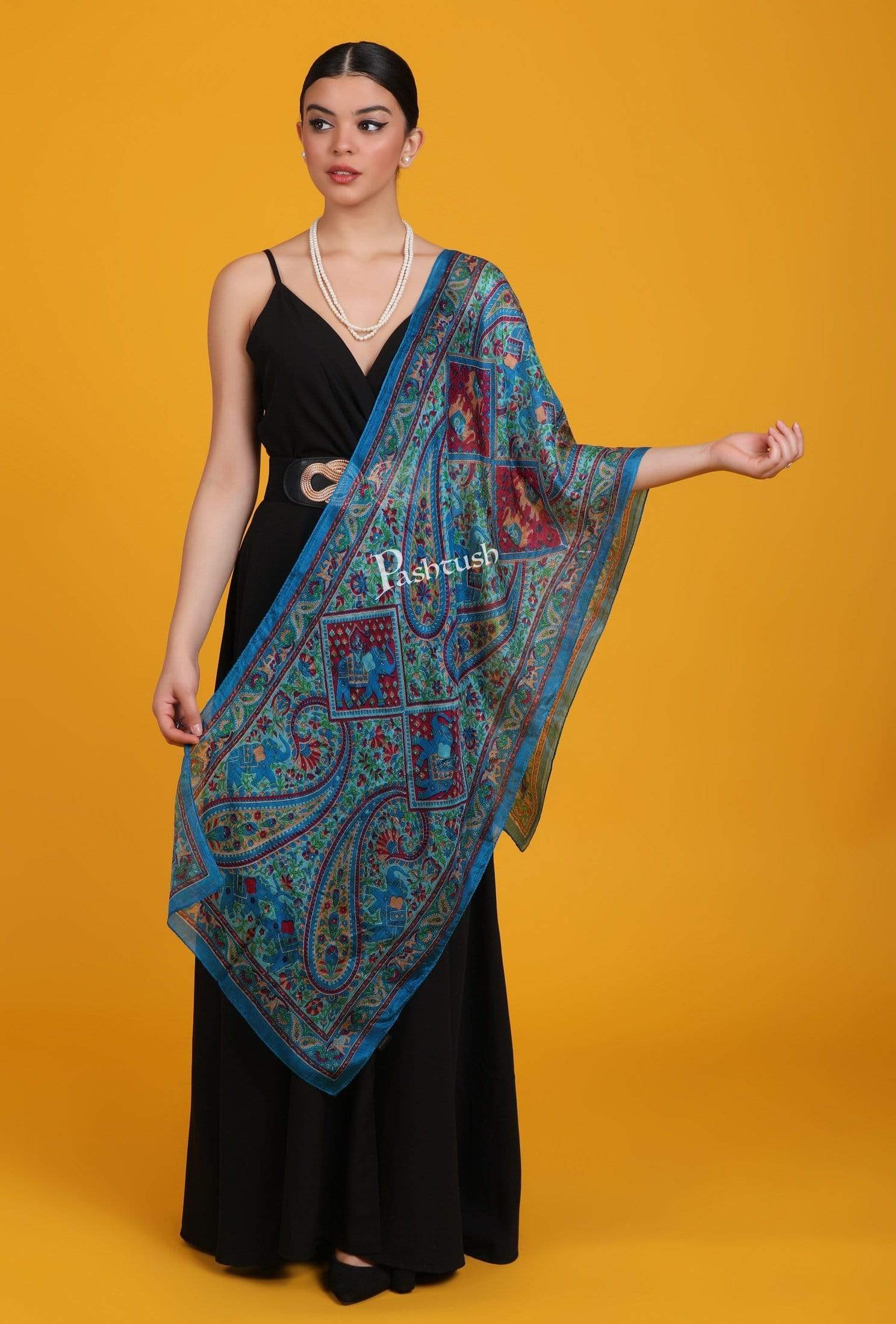 Pashtush India Scarf Pashtush Women's 100% Pure Silk, Printed Scarf, Ultra Soft and Smooth