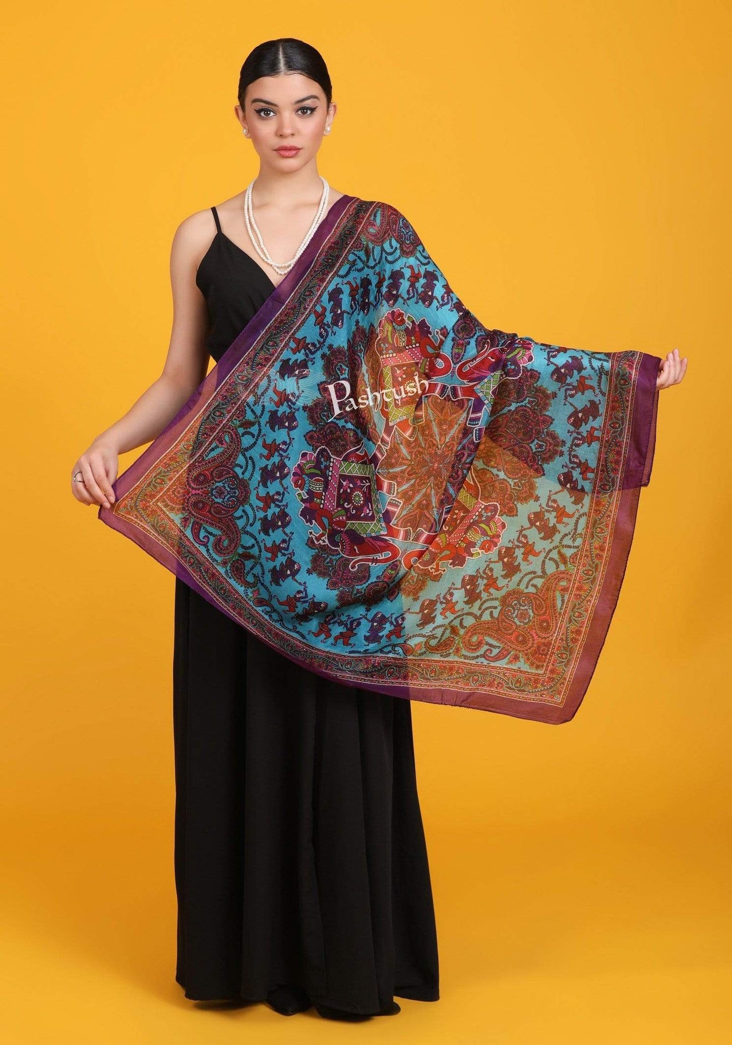 Pashtush India Scarf Pashtush Women's 100% Pure Silk, Printed Scarf, Ultra Soft and Smooth