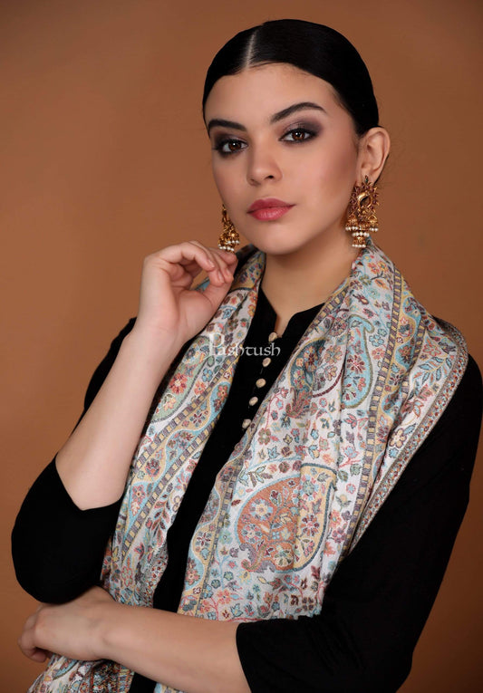 Pashtush India 70x200 Pashtush Women's Albino White Peacock Inspired Scarf, Extra Soft Bamboo